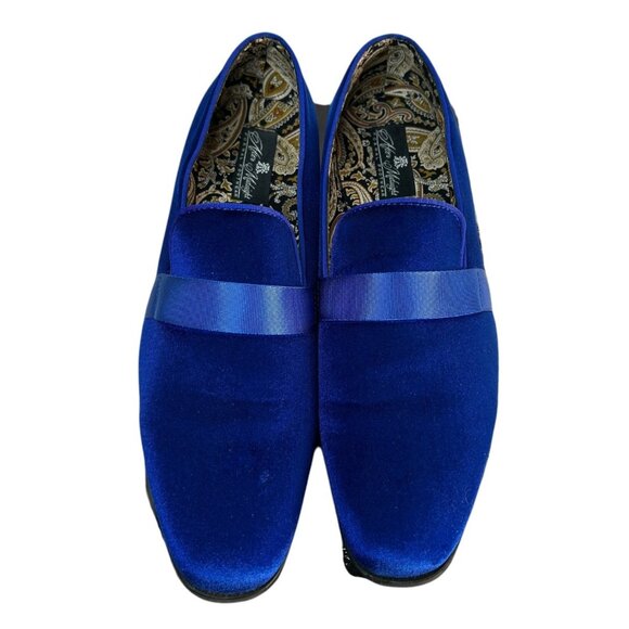 Mens Blue Velvet Loafers With Ribbon Accent & Paisley Lining Size 11 - Picture 4 of 11